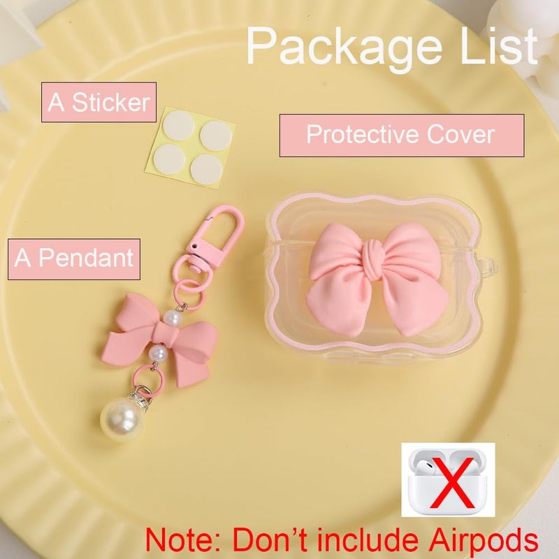 QLD COVER Compatible with Apple AirPods 3 Generation 2021 Case Cover, Cute 3D Bow Tie Design Shockproof Soft Clear TPU Kawaii Airpods 3 Protector with Keychain for Women Girls, Bow Pink - Image 2