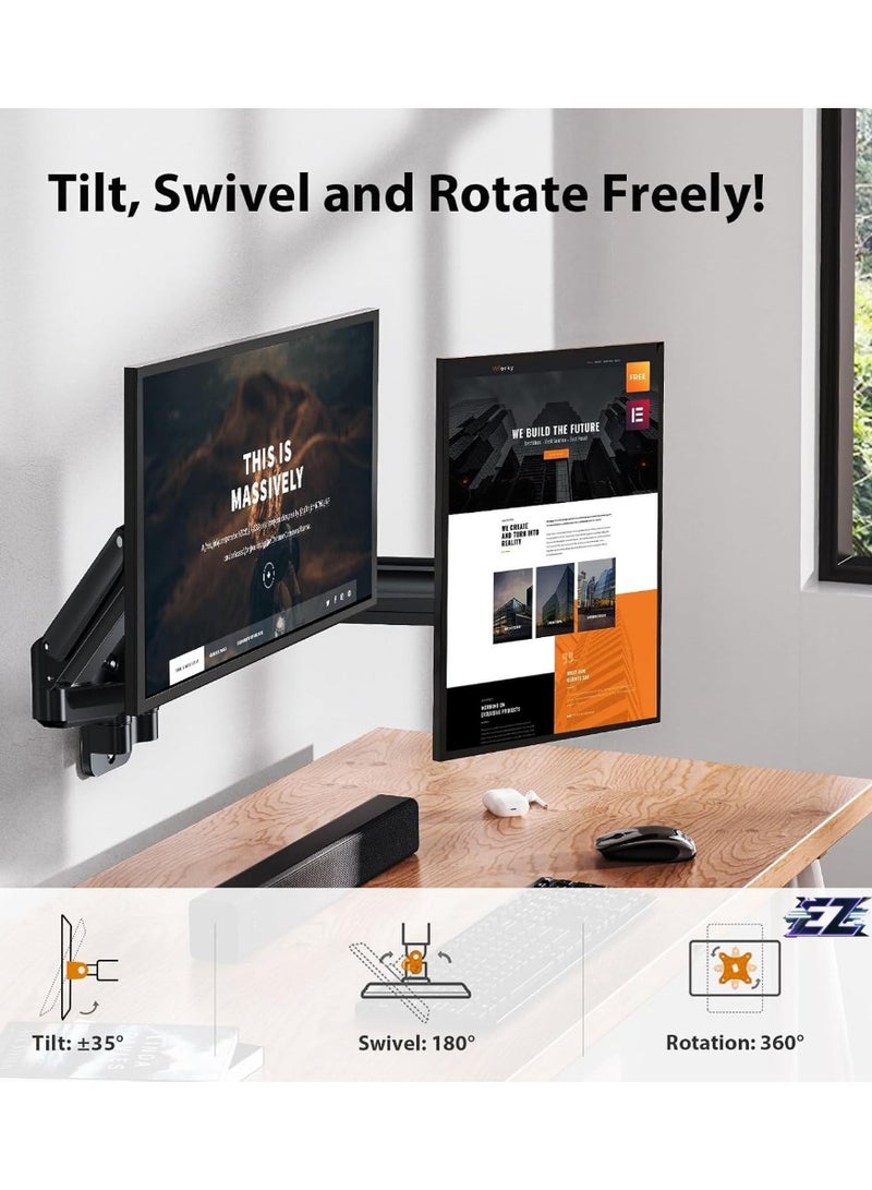 ELTRAZONE Dual Monitor Wall Mount, Monitor Wall Arm for 17 to 32 Inch, Holds to 18lbs, Gas Spring Wall Monitor Stand for 2 Monitors, Computer Monitor Wall Stand VESA Mount 75x75/100x100 mm - Image 2