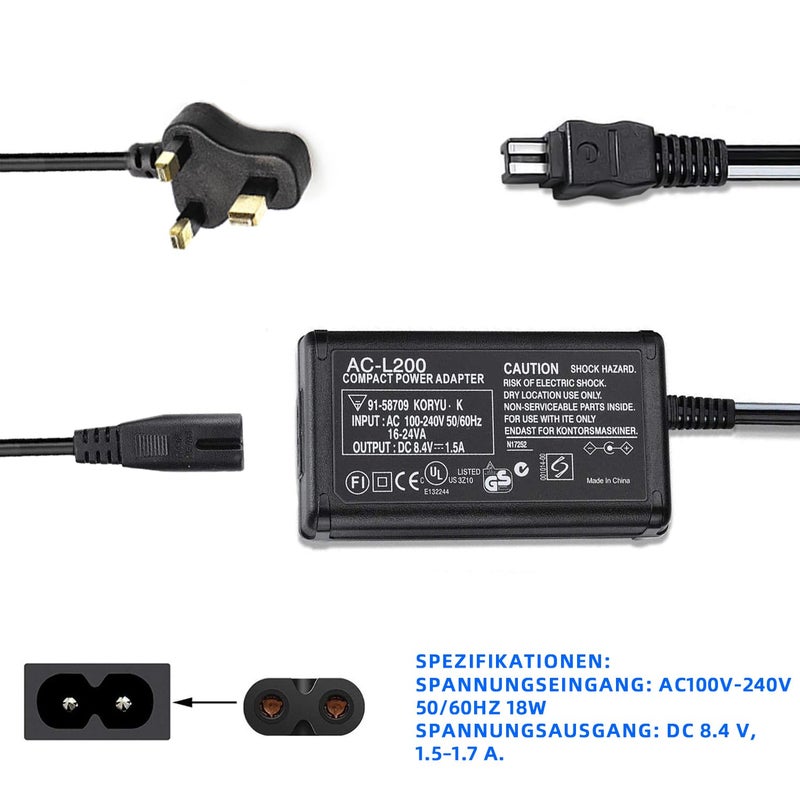 KWTOUL AC-L200 AC Power Adapter Charger kit Compatible with Sony AC-L200C, AC-L25, AC-L25A, AC-L25B, AC-L25C Power Adapter are Generally Handycam DCR-DVD7, DCR-HC21, DCR-HC26 Cameras - Image 4