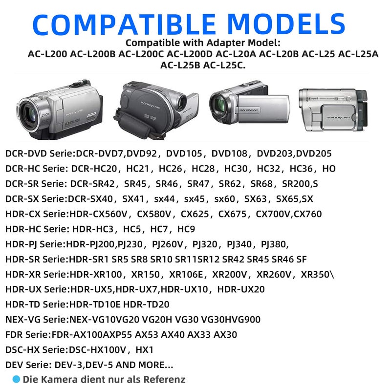 KWTOUL AC-L200 AC Power Adapter Charger kit Compatible with Sony AC-L200C, AC-L25, AC-L25A, AC-L25B, AC-L25C Power Adapter are Generally Handycam DCR-DVD7, DCR-HC21, DCR-HC26 Cameras - Image 2