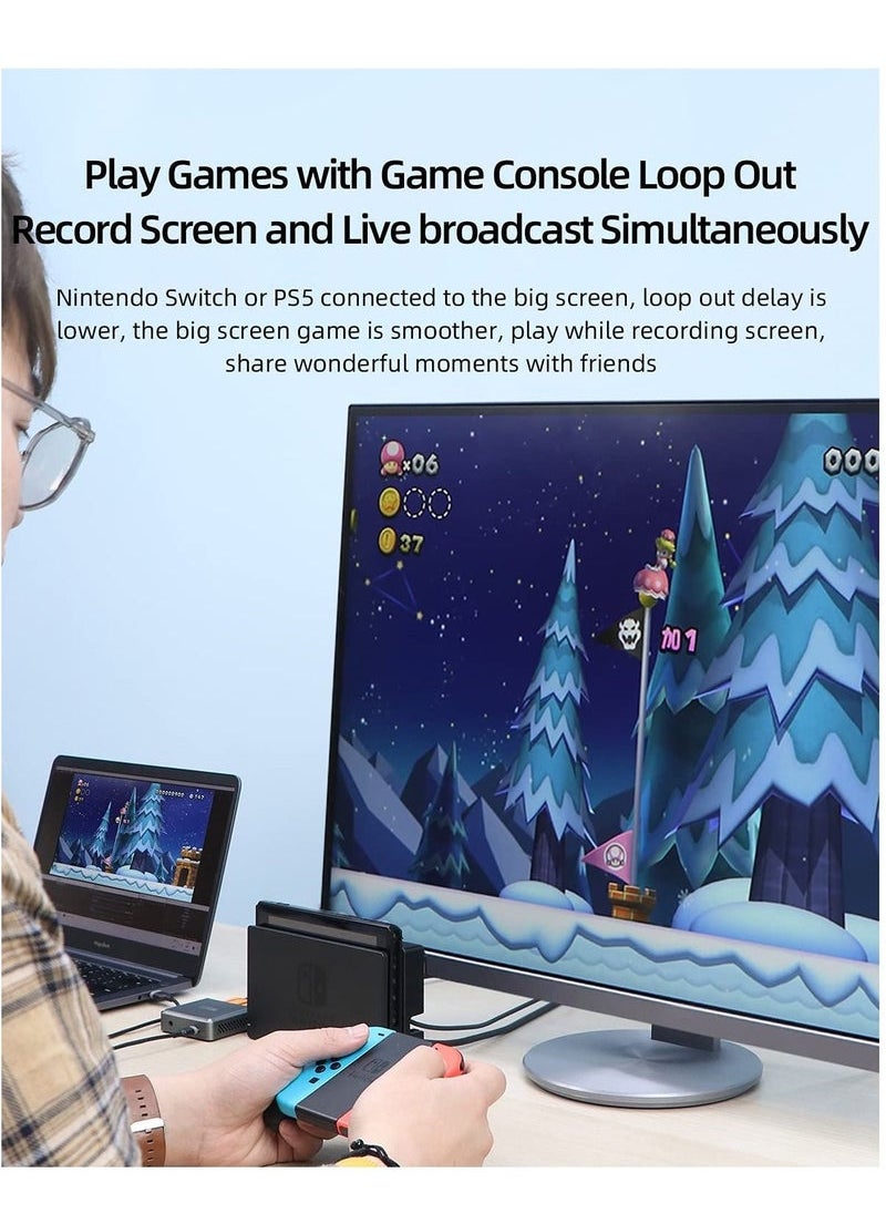 Generic - Video Capture Card with 4K Loop Out, 60Fps HDMI Capture to USB-C 1080P Record with Audio for Switch Xbox PS4/5 Live Streaming Broadcasting Recording via DSLR Camcorder Action Cam OBS - Image 1