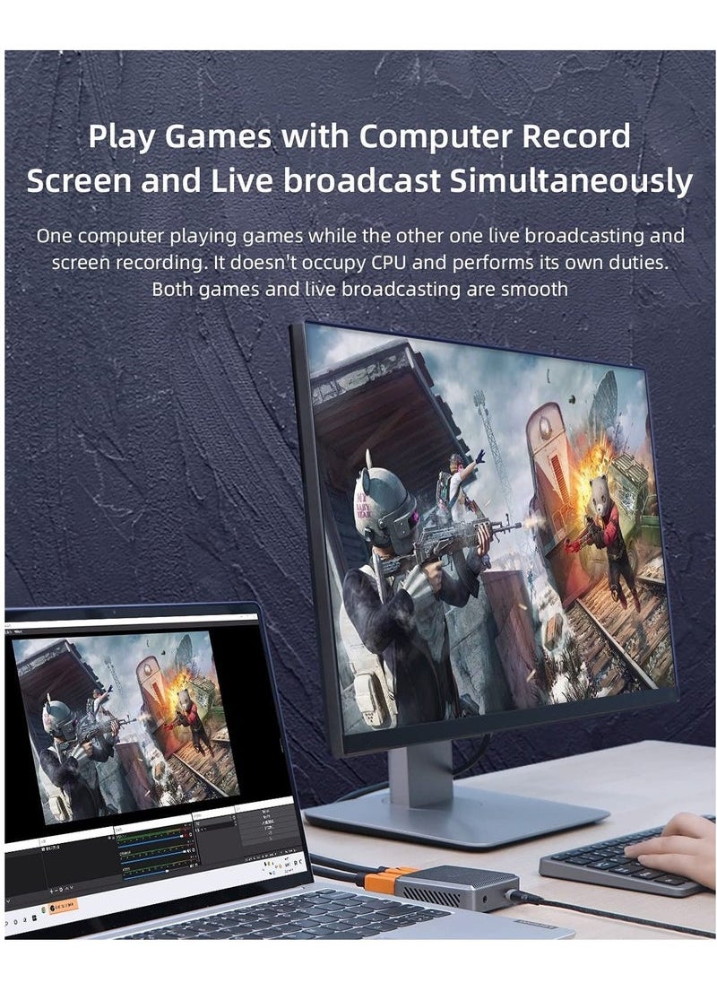 Generic - Video Capture Card with 4K Loop Out, 60Fps HDMI Capture to USB-C 1080P Record with Audio for Switch Xbox PS4/5 Live Streaming Broadcasting Recording via DSLR Camcorder Action Cam OBS - Image 1