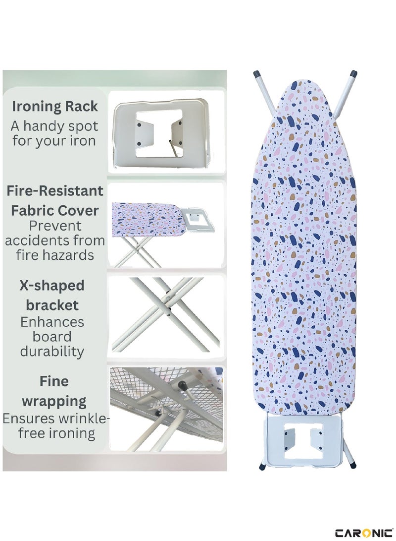 CARONIC Ironing Board Foldable Lightweight Adjustable Height Safety Lock Buckle Anti-Slip Screw 144x38 cm  - Image 5