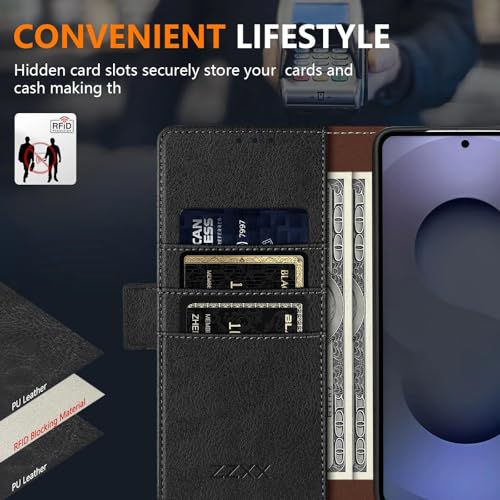 ZZXX for Samsung Galaxy S26 Ultra Wallet Case with [RFID Blocking] Card Slot Stand Strong Magnetic PU Leather Flip Fold Protective Phone Case for Samsung Galaxy S26 Ultra Case Wallet(Black-6.8 inch) - Image 2
