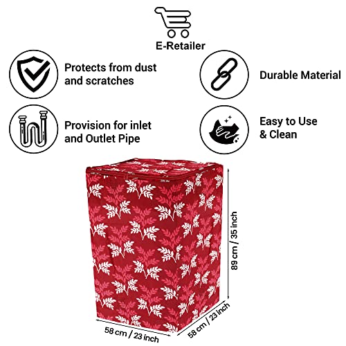 E-Retailer Washing Machine Cover for Top Load 5kg to 7.5kg | Light Weight Dustproof Cover with Zip Enclosure | Leaf Print Fully Automatic Washer Protector for Indoor Outdoor Use | Size 23x23x35 Inch - Image 3