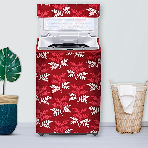E-Retailer Washing Machine Cover for Top Load 5kg to 7.5kg | Light Weight Dustproof Cover with Zip Enclosure | Leaf Print Fully Automatic Washer Protector for Indoor Outdoor Use | Size 23x23x35 Inch - Image 1