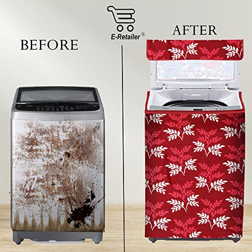 E-Retailer Washing Machine Cover for Top Load 5kg to 7.5kg | Light Weight Dustproof Cover with Zip Enclosure | Leaf Print Fully Automatic Washer Protector for Indoor Outdoor Use | Size 23x23x35 Inch - Image 4