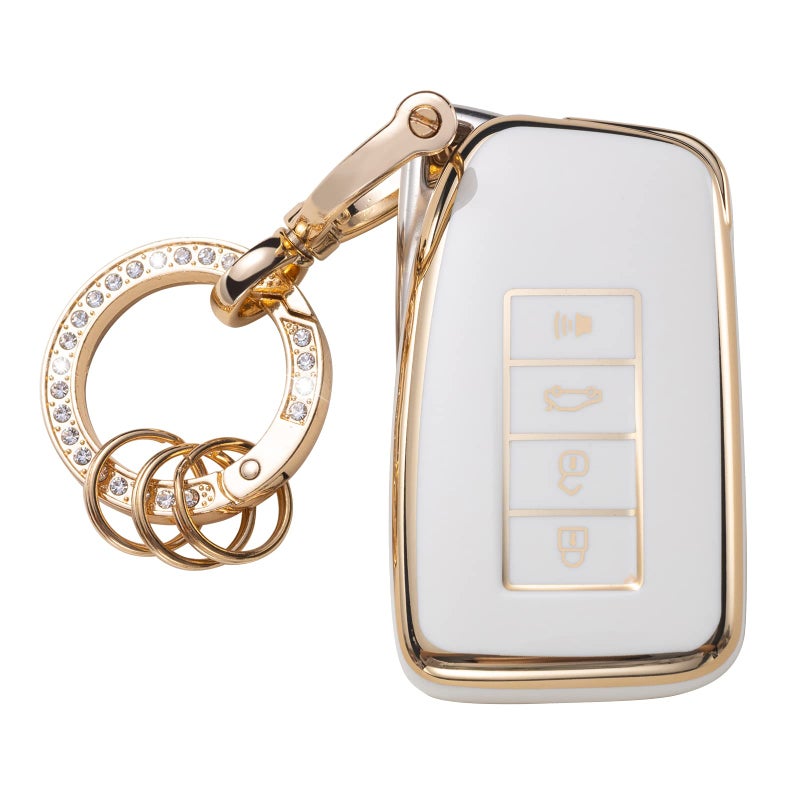Gematay for Lexus Key Fob Cover with Keychain Key Shell Cover Holder for Lexus RX ES GS LS NX RS GX LX RC LC Smart Remote Control White