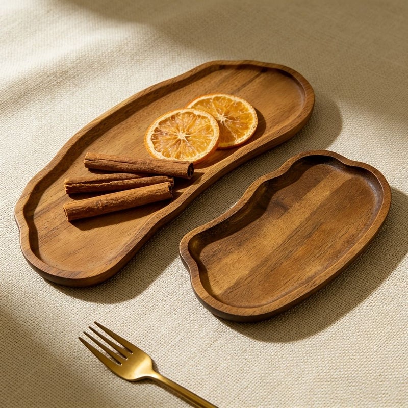 Acacia Wood Cloud Shaped Tray Serving Platter Large Size Yellow Rustic Style Suitable For Appetizers Coffee Desserts Cheese Bread Breakfast Dinner Table Party Home Decor - Image 5