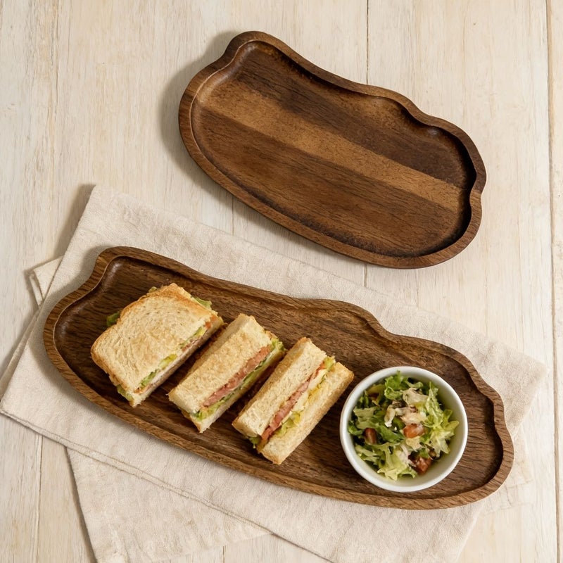 Acacia Wood Cloud Shaped Tray Serving Platter Large Size Yellow Rustic Style Suitable For Appetizers Coffee Desserts Cheese Bread Breakfast Dinner Table Party Home Decor - Image 2