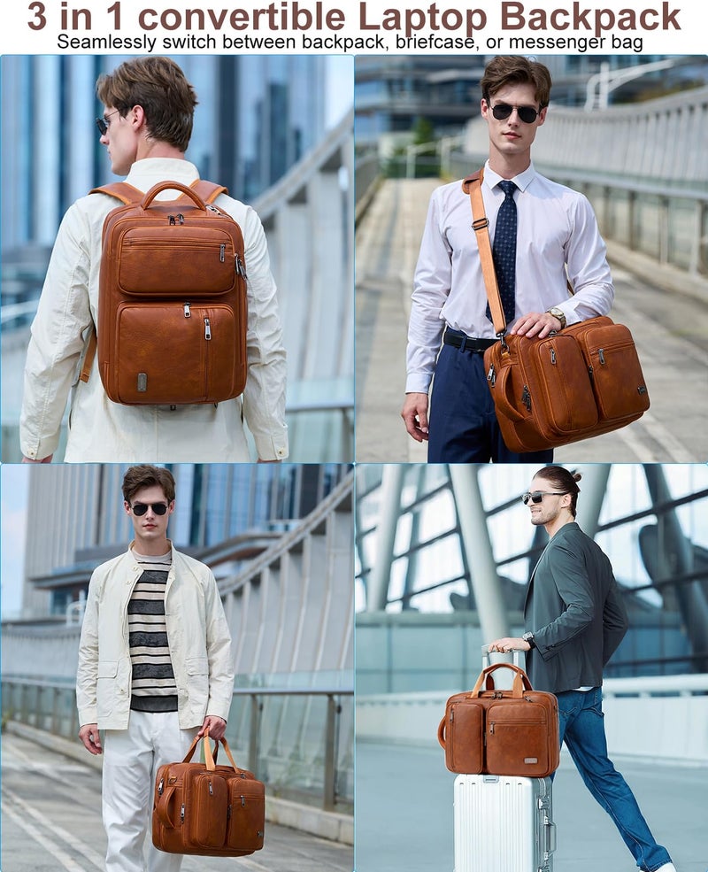 weiatas 3-in-1 Vegan Leather Convertible Laptop Bag for Men Women, 15.6 Inch Waterproof Expandable Backpack, Computer Briefcase, Shoulder Messenger Bag & Weekend Bag for Business Travel Work (Brown) - Image 2