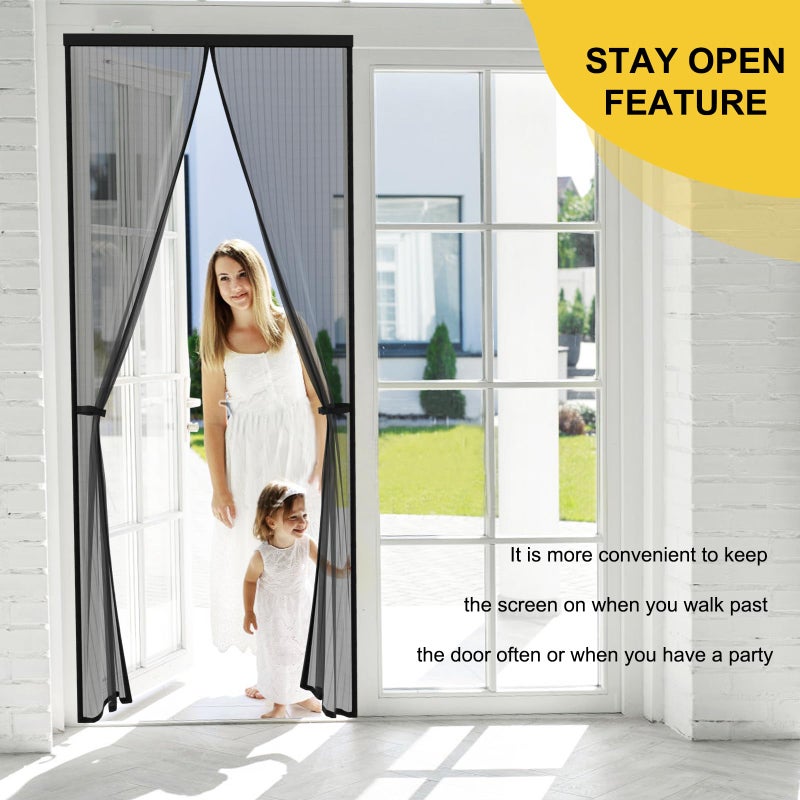 Iduontis Magnetic Screen Door For 72 X 96 Inch French Door Screen Itself Size: 74 "" X 97 "" Glass Sliding Door Heavy Duty Screen Door Mesh Curtain Keeps Bugs Out For Patio Sliding Or Large Door - Image 3