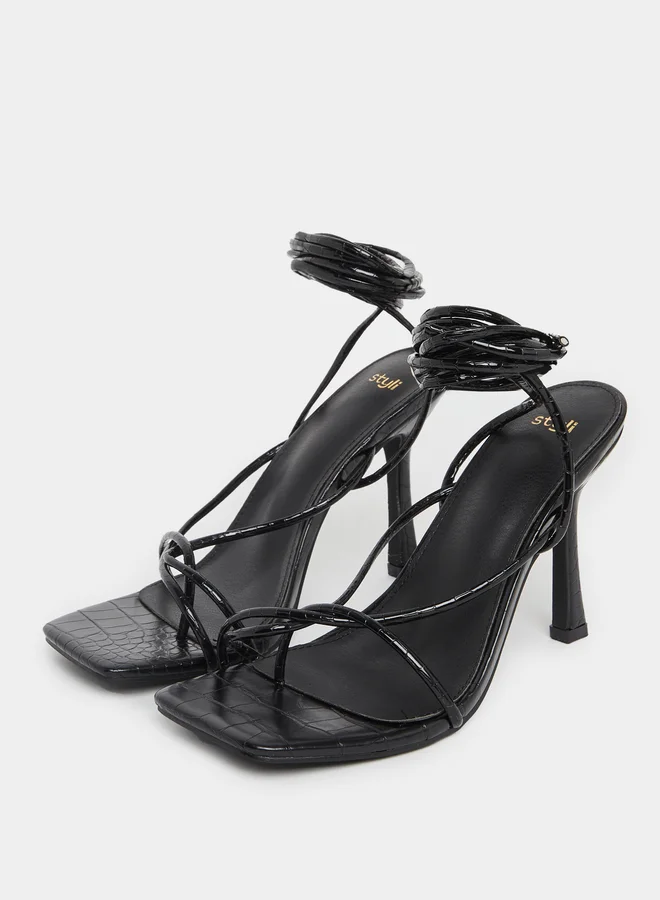 Styli Plain Strappy Tie-Up Stiletto Heel Sandals