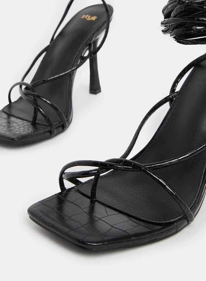 Styli Plain Strappy Tie-Up Stiletto Heel Sandals