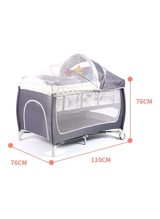 Foldable Baby Bed With Storage Bag, Wheels, Mosquito Net, Mattress, Arch Toy, And Changing Table - 110 x 76 x 76 cm