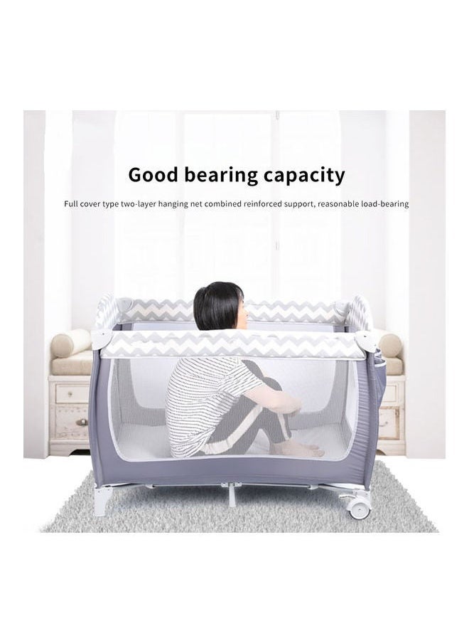 Foldable Baby Bed With Storage Bag, Wheels, Mosquito Net, Mattress, Arch Toy, And Changing Table - 110 x 76 x 76 cm