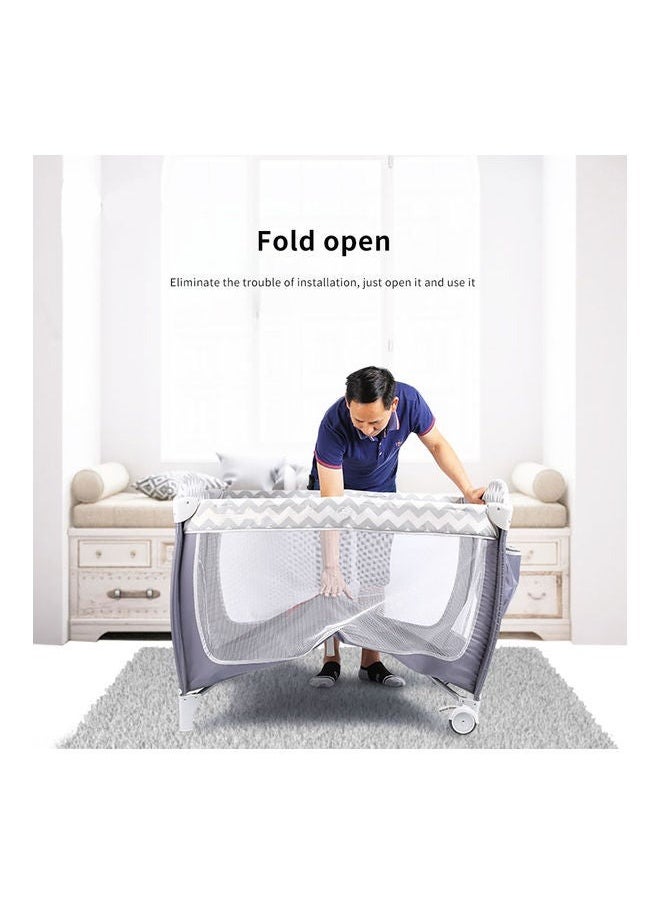 Foldable Baby Bed With Storage Bag, Wheels, Mosquito Net, Mattress, Arch Toy, And Changing Table - 110 x 76 x 76 cm