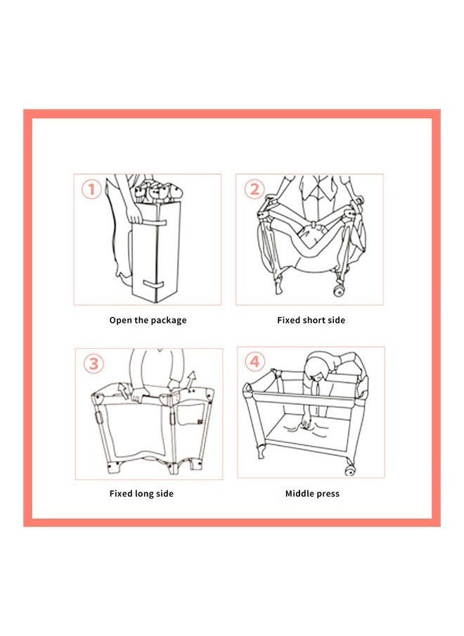 Foldable Baby Bed With Storage Bag, Wheels, Mosquito Net, Mattress, Arch Toy, And Changing Table - 110 x 76 x 76 cm
