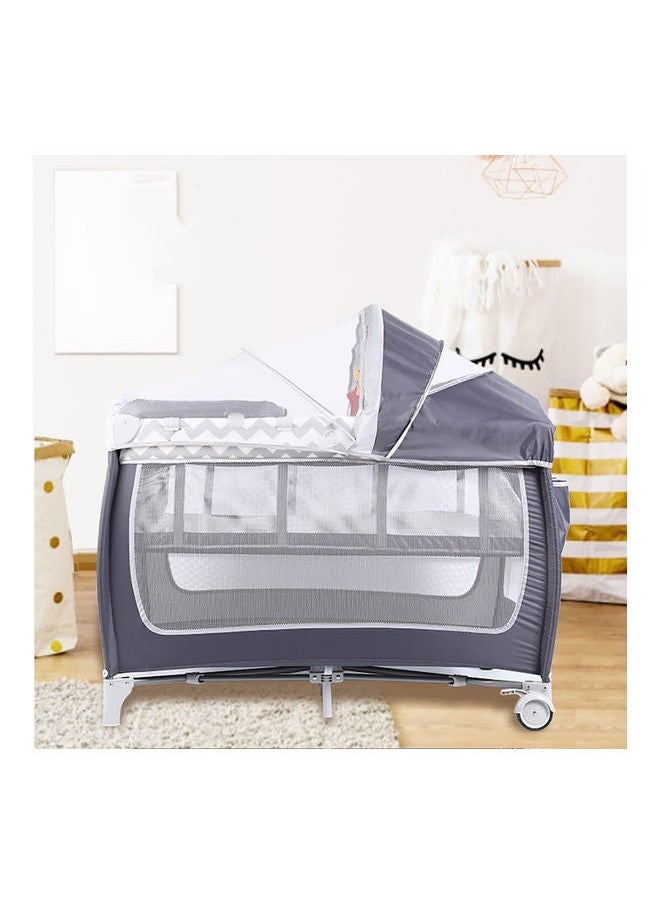 Foldable Baby Bed With Storage Bag, Wheels, Mosquito Net, Mattress, Arch Toy, And Changing Table - 110 x 76 x 76 cm