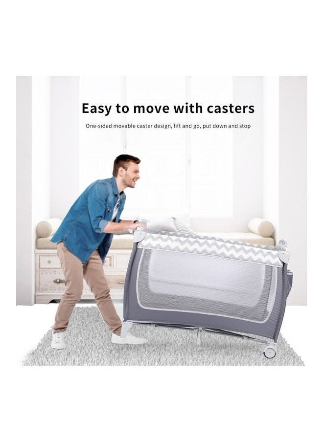 Foldable Baby Bed With Storage Bag, Wheels, Mosquito Net, Mattress, Arch Toy, And Changing Table - 110 x 76 x 76 cm