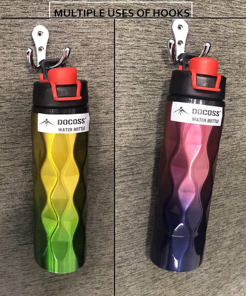 DOCOSS دوكوس - عبوة من 4 - لامع - شماعات ملابس حمام 2 دبوس لأبواب الجدران لتعليق المفاتيح والملابس والمناشف خطاف فولاذي - Image 4