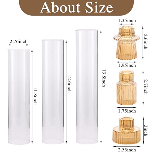 NITIME 9 Set Hurricane Glass Candle Holders for Table Centerpieces, Gold Candlestick Holders with Windproof Cylinder Covers(11.8"/12.6"/13.8" H), Taper Candle Holders for Wedding, Party and Home Decor - Image 2