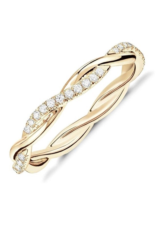 14K Gold Plated Twisted Eternity Ring for Women Size 5 Yellow Gold | Sterling Silver Cubic Zirconia Band | Dainty Rope Design Stackable Ring | Elegant Jewelry