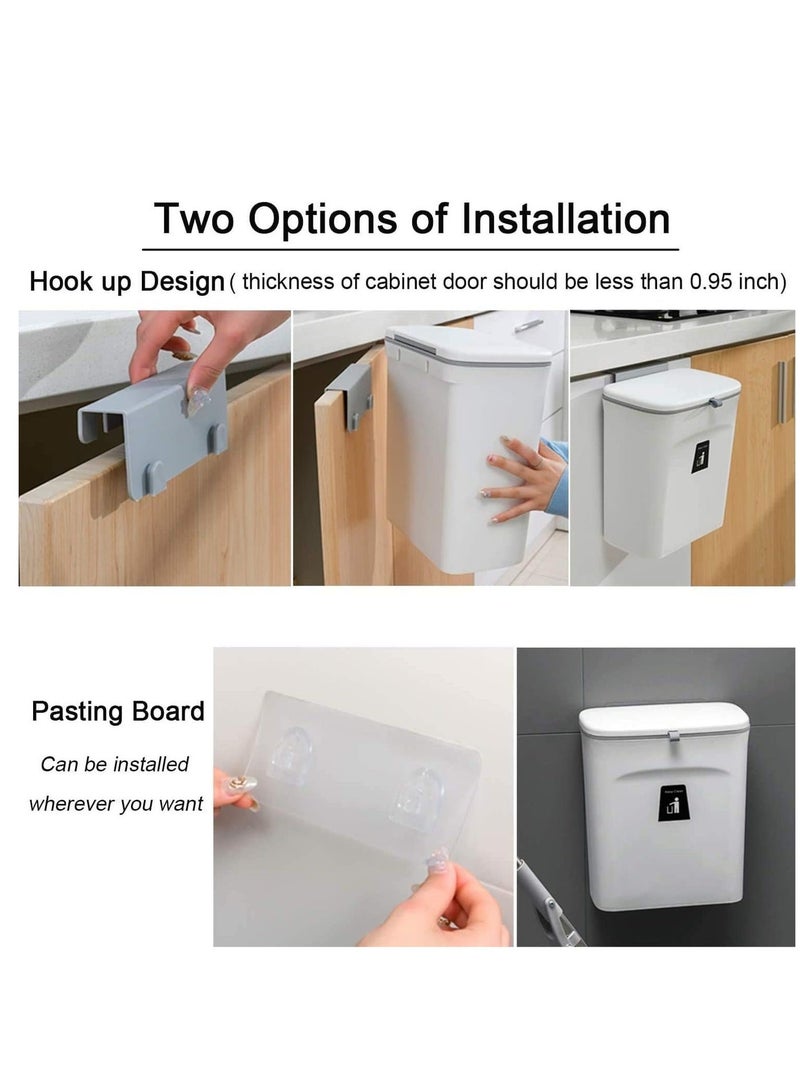 Exquisite 2.4 Gallon Hanging Trash Can for Kitchen Cabinet Door with Lid, Small Under Sink Garbage Can for Bathroom, Wall Mounted Counter Waste Compost Bin-White (White) - Image 3