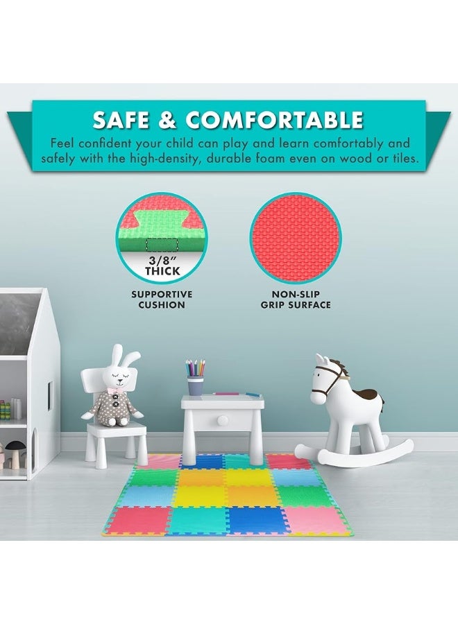 ProSource Foam Puzzle Floor Play Mat for Kids and Babies with Solid Colors, 36 or 16 Interlocking Tiles with Borders - Image 1