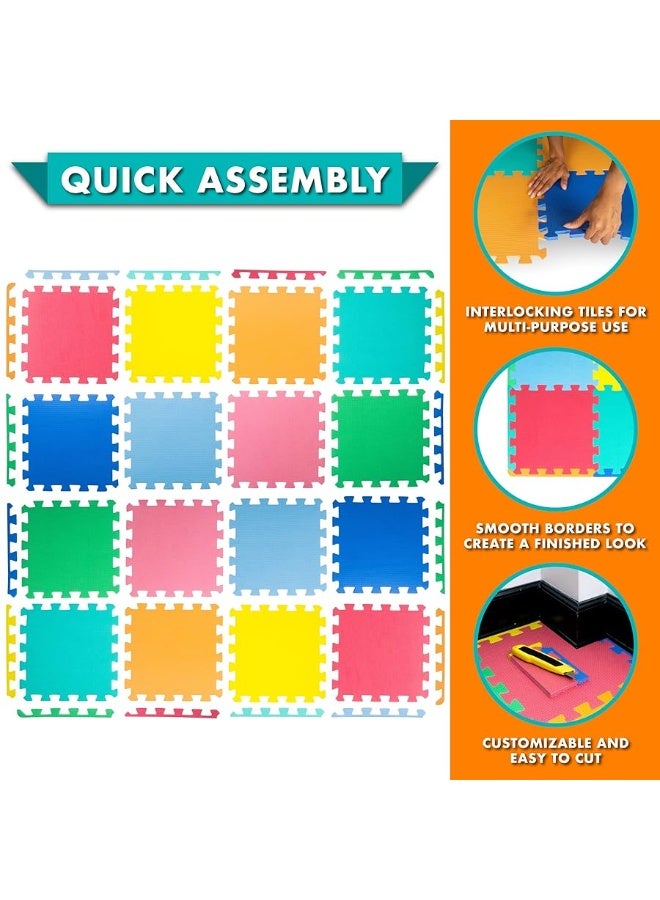 ProSource Foam Puzzle Floor Play Mat for Kids and Babies with Solid Colors, 36 or 16 Interlocking Tiles with Borders - Image 2