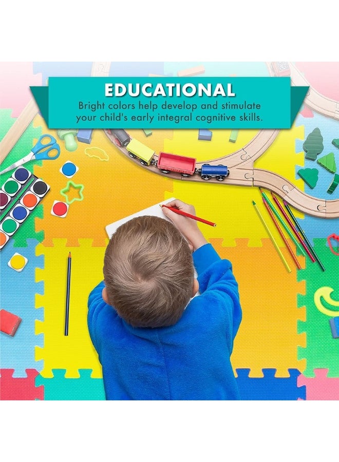 ProSource Foam Puzzle Floor Play Mat for Kids and Babies with Solid Colors, 36 or 16 Interlocking Tiles with Borders - Image 3