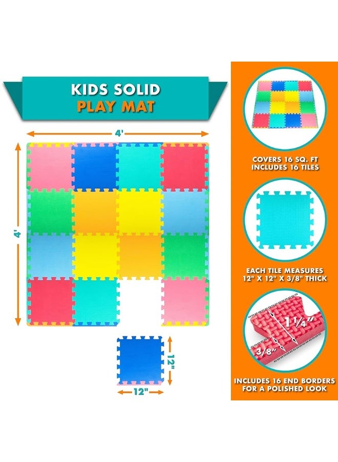 ProSource Foam Puzzle Floor Play Mat for Kids and Babies with Solid Colors, 36 or 16 Interlocking Tiles with Borders - Image 5