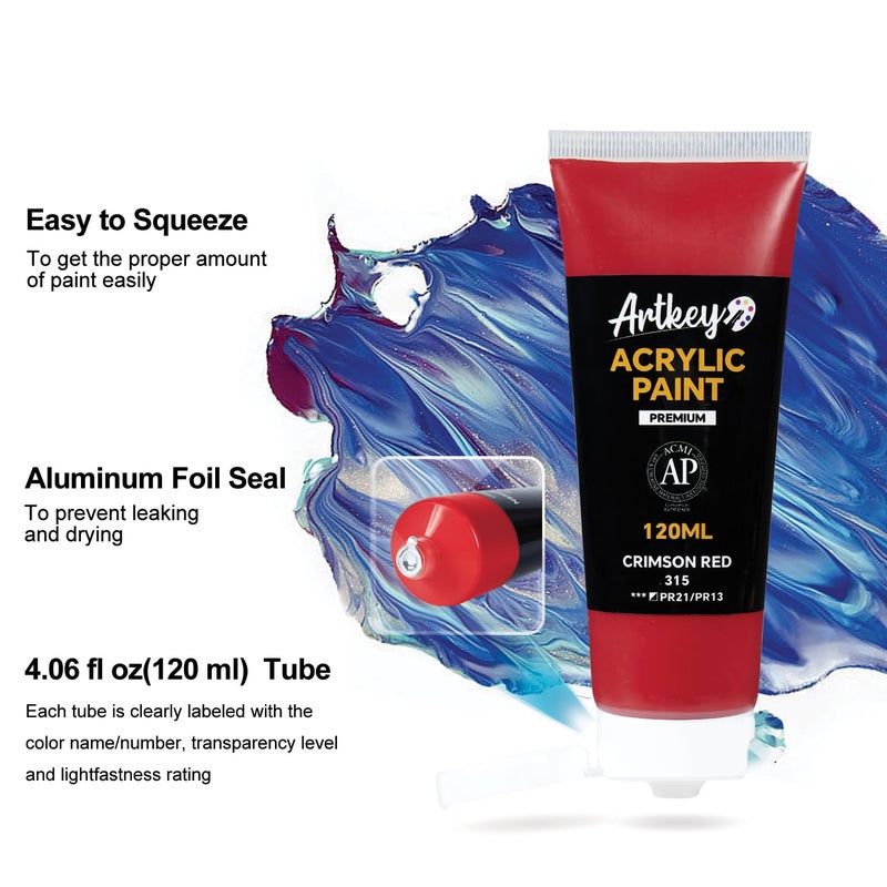 Artkey Acrylic Paint - Crimson Red (120 ml/4.06 oz) Tubes, Rich & Vibrant Pigments, Professional Artists Acrylic Paints - Art Supplies for Canvas Wood Rock Clay Fabric Ceramics Art Crafts Painting - Image 2