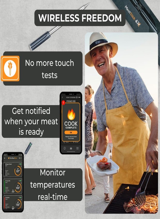 The MeatStick MeatStick 4X Wireless Meat Thermometer for Grilling and Smoking, Bluetooth Temperature Probe with 4 Sensors, 650ft+ Range for BBQ, Smoker, Oven - Image 2