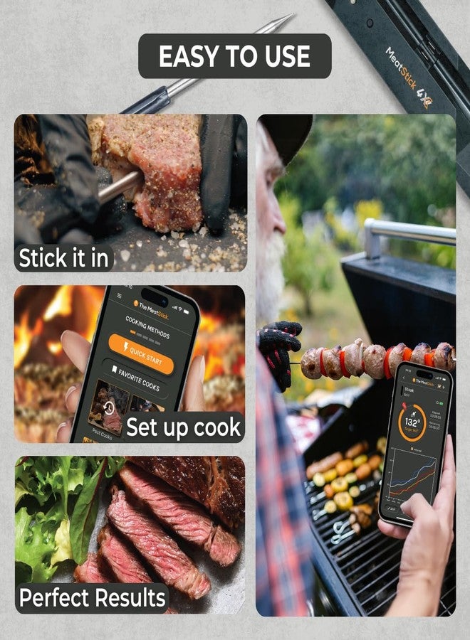 The MeatStick MeatStick 4X Wireless Meat Thermometer for Grilling and Smoking, Bluetooth Temperature Probe with 4 Sensors, 650ft+ Range for BBQ, Smoker, Oven - Image 3