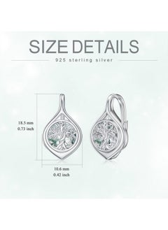 WINNICACA Sterling Silver Tree Of Life Leverback Earrings Moss Agate Crystal 0.73In  - Image 5