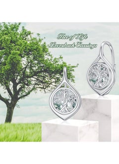WINNICACA Sterling Silver Tree Of Life Leverback Earrings Moss Agate Crystal 0.73In  - Image 2