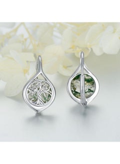 WINNICACA Sterling Silver Tree Of Life Leverback Earrings Moss Agate Crystal 0.73In  - Image 4