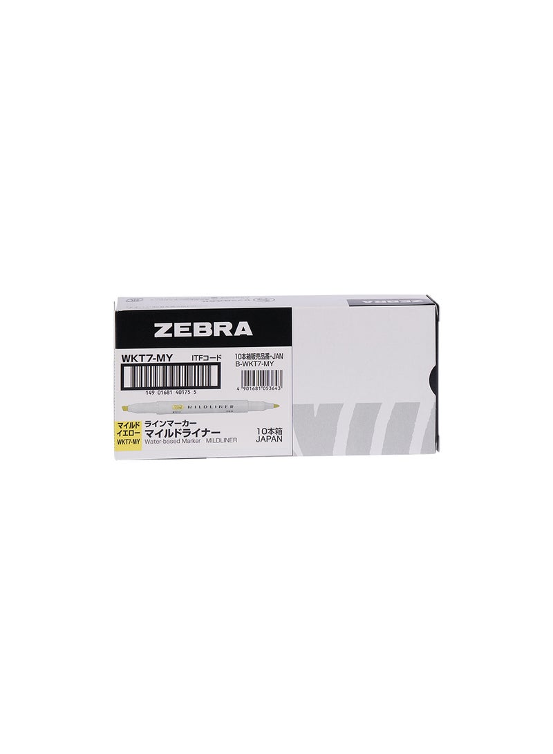 ZEBRA Mildliner Double Sided Highlighter, for Journal Planner, and Note Taking, Pack of 10 Pen - Yellow  - Image 1