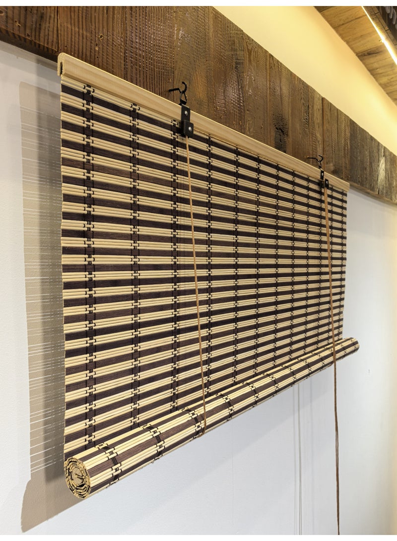 ابلس ستائر بامبو من الخيزران الطبيعي  لون اساسي بيج مع الوان متدخلة سهلة التركيب  معها ادوات التركيب - Image 2