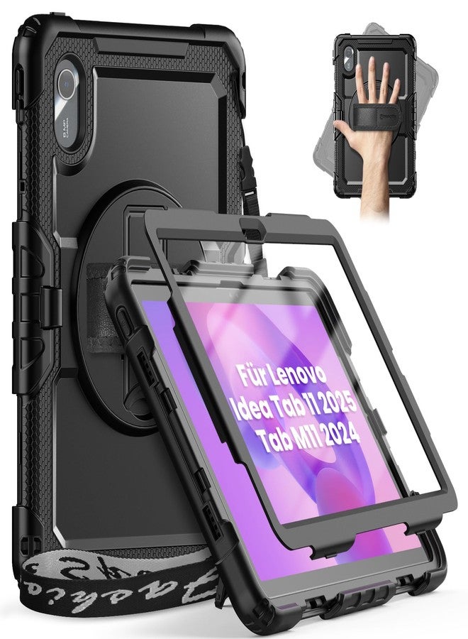 timecity for Lenovo Tab M11 Case 11 Inch with Screen Protector / 360 Rotating Hand Strap/Stand, 3-Layer Protective- Black - Image 1