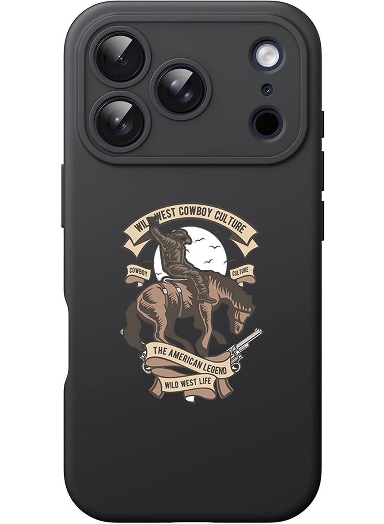 Theodor Protective Slim Fit Case Liquid Silicone Cover with Full Body Protection Anti-Scratch Shockproof Case For Apple iPhone 17 Pro Max (Black) Wild west cowboy - Image 1