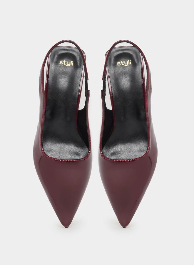 Styli Styli Patent Design Pointed Toe Kitten Heel Slingback Shoes  - Image 5
