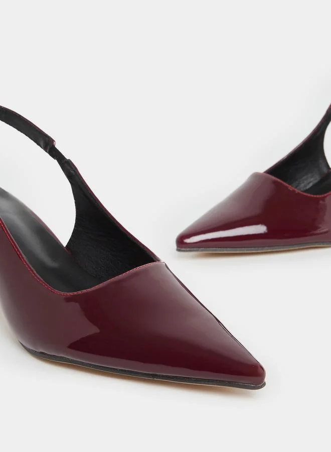 Styli Styli Patent Design Pointed Toe Kitten Heel Slingback Shoes