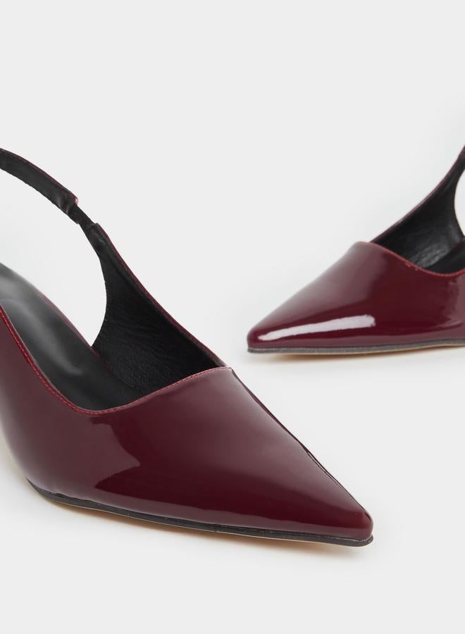 Styli Styli Patent Design Pointed Toe Kitten Heel Slingback Shoes  - Image 4