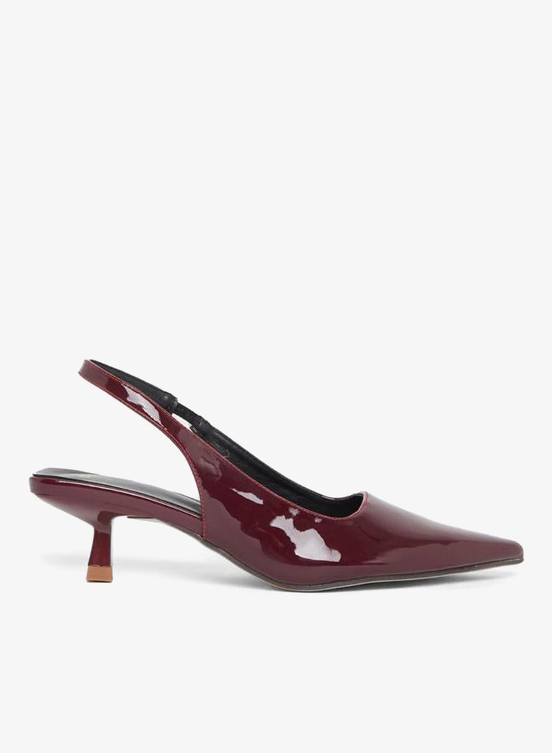 Styli Patent Design Pointed Toe Kitten Heel Slingback Shoes - Image 1