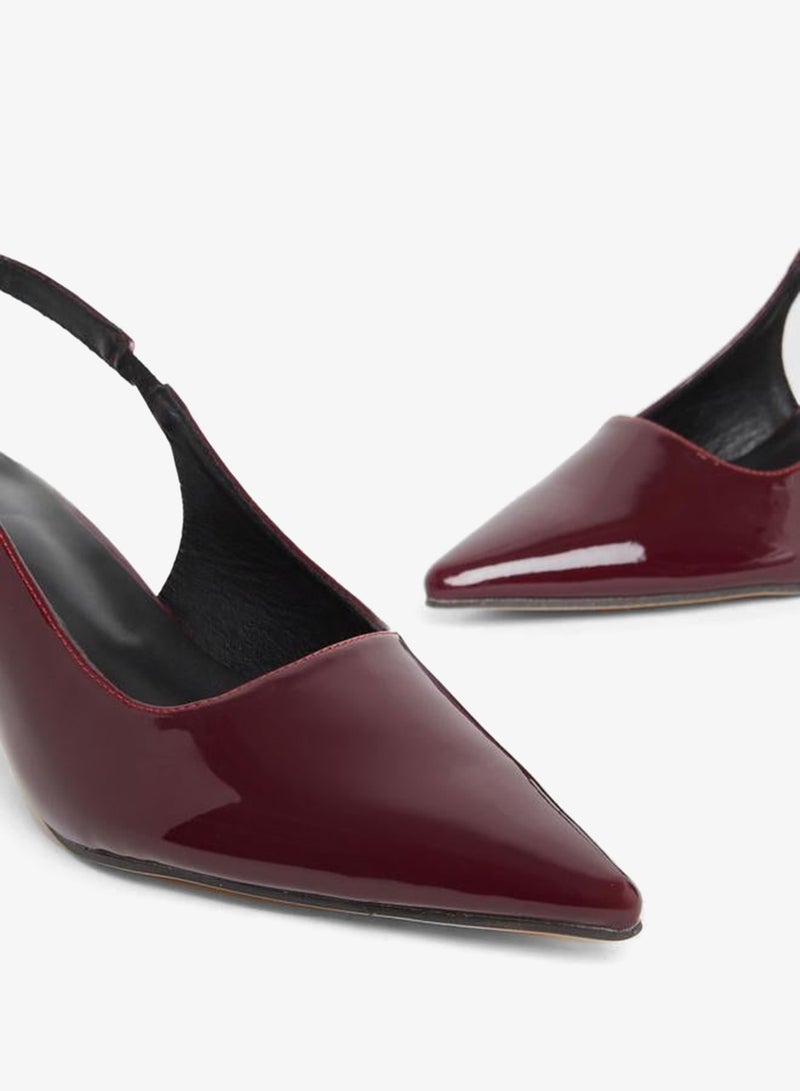 Styli Patent Design Pointed Toe Kitten Heel Slingback Shoes - Image 4