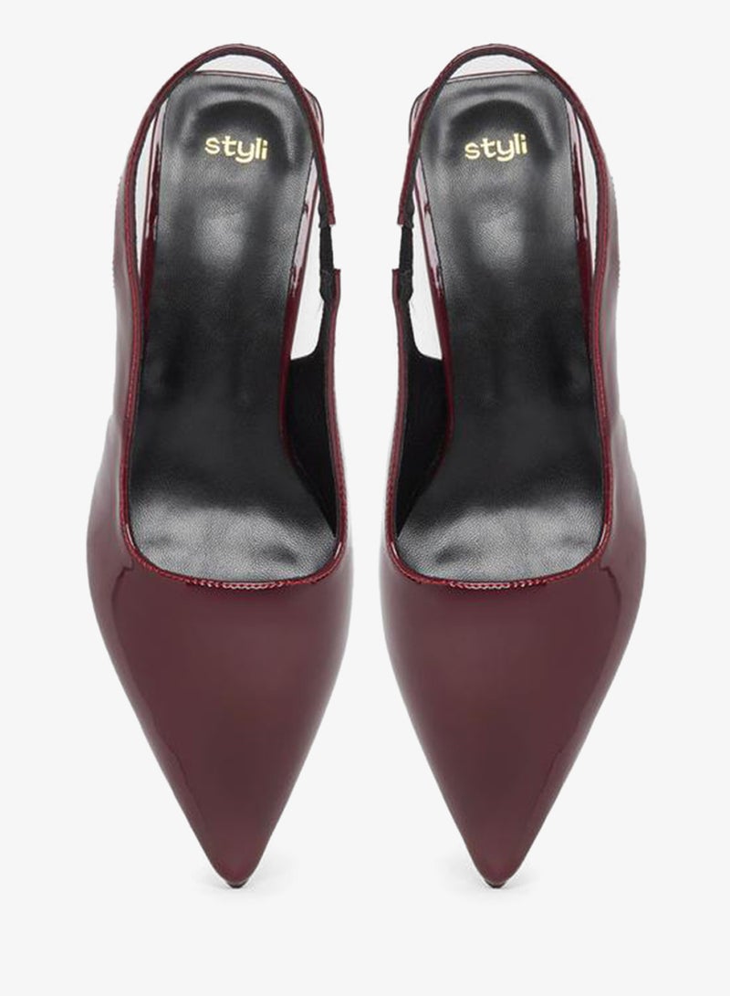 Styli Patent Design Pointed Toe Kitten Heel Slingback Shoes - Image 5