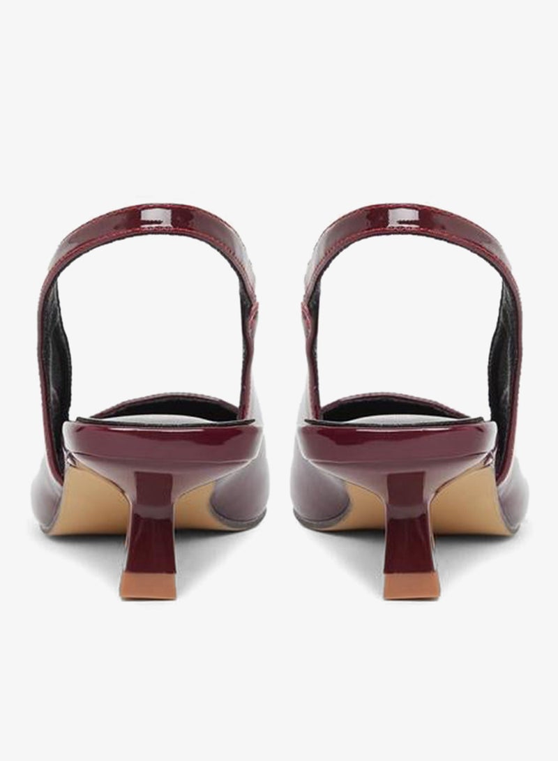 Styli Patent Design Pointed Toe Kitten Heel Slingback Shoes - Image 3