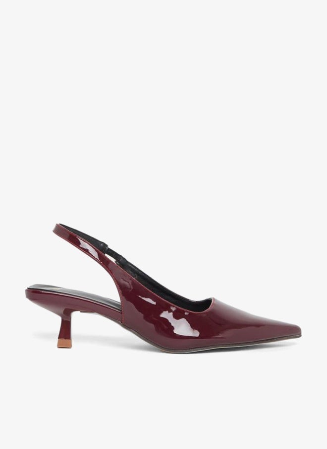 Styli Patent Design Pointed Toe Kitten Heel Slingback Shoes - Image 1